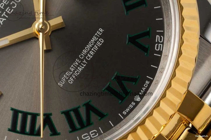 DIWF 904L SA3235 1:1 YG DateJust on Steel Bracelet Jubilee 36mm Best SS Markers Gray Dial Edition Green 0404